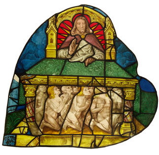 Détail de la rosace ; âmes sous l'autel
