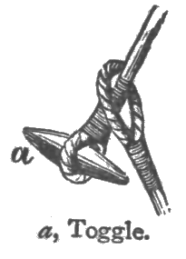 Bâton court sur un cordon (attaché au centre), avec les deux extrémités du bâton passées dans une boucle de cordon séparée.