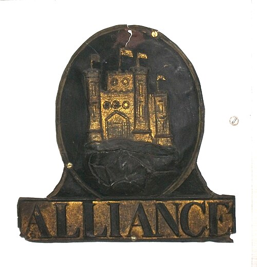 Plaque d'assurance incendie Alliance au musée de Bedford.