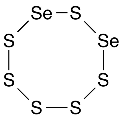 Hexasulfure de disélénium, un composé hétérocyclique inorganique à 8 chaînons (non aromatique).