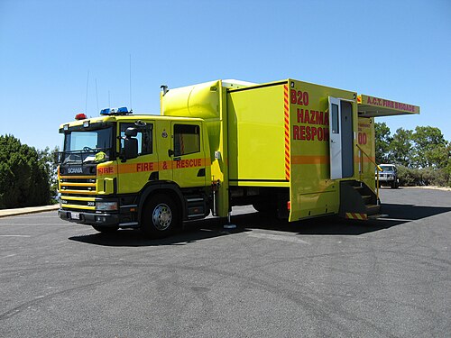 Un véhicule Scania transportant des matières dangereuses utilisé par les pompiers et les secours d'ACT