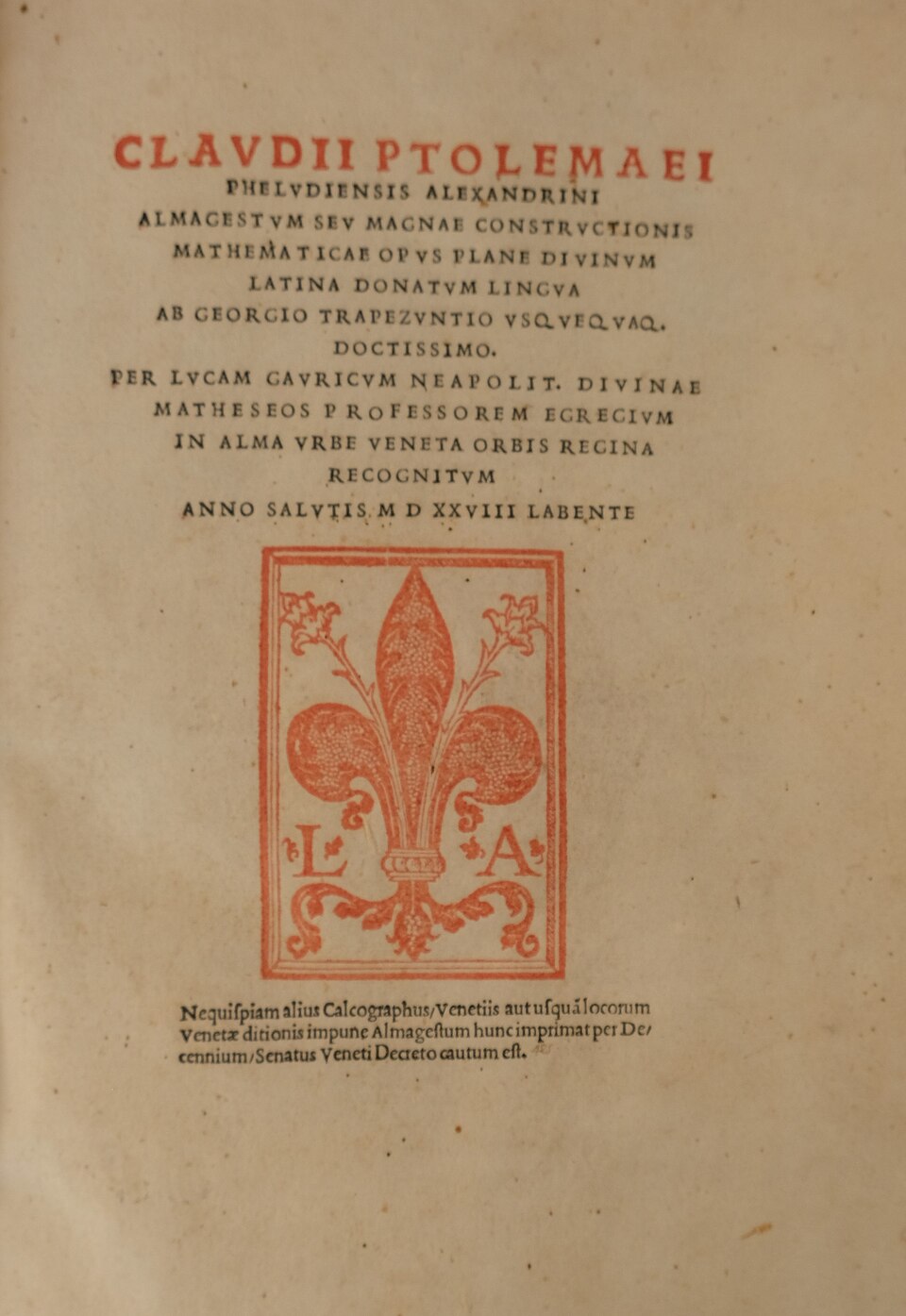 Exemplaire de 1528 d'une traduction latine de l'« Almagestum », traduite du grec par Georges de Trébizonde