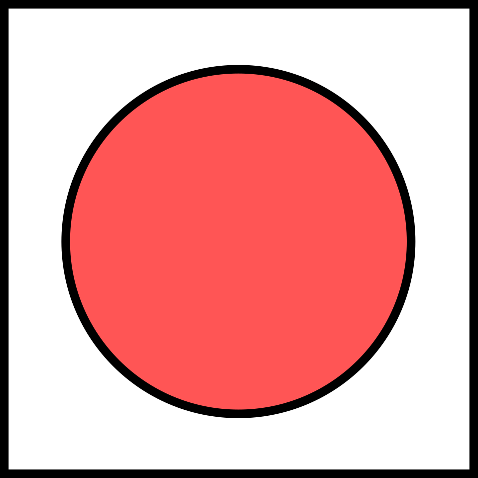 Un cercle rouge est inscrit dans un carré. L'espace extérieur au cercle est vide. Les contours du cercle et du carré sont noirs.