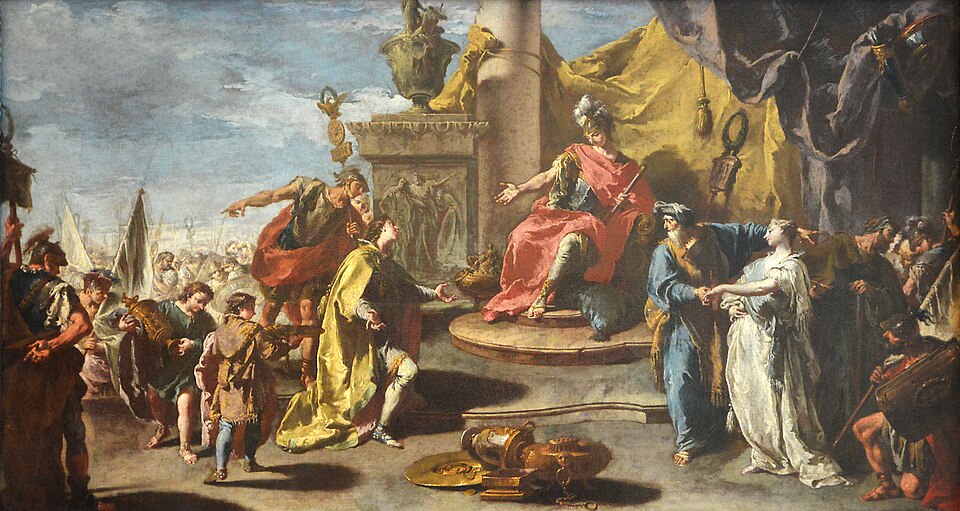 The Continence of Scipio; by Giambattista Pittoni; 1733; oil on panel; 96 × 56 cm