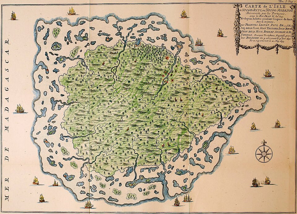 Carte de Rodrigues, décorée de solitaires