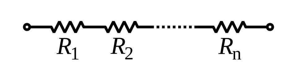Schéma de circuit de plusieurs résistances, étiquetées R1, R2… Rn, connectées bout à bout
