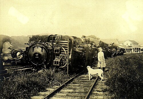 Cette locomotive a déraillé lors du tremblement de terre de San Francisco en 1906. La locomotive était équipée de trois logements d'attelage à maillons et à goupilles pour déplacer des wagons à voie standard et à voie étroite.