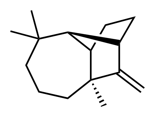 Le longifolène, un produit naturel terpénique et un exemple de molécule tricyclique (non aromatique).