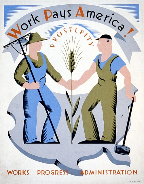 Affiche de la WPA encourageant les travailleurs à travailler pour l'Amérique