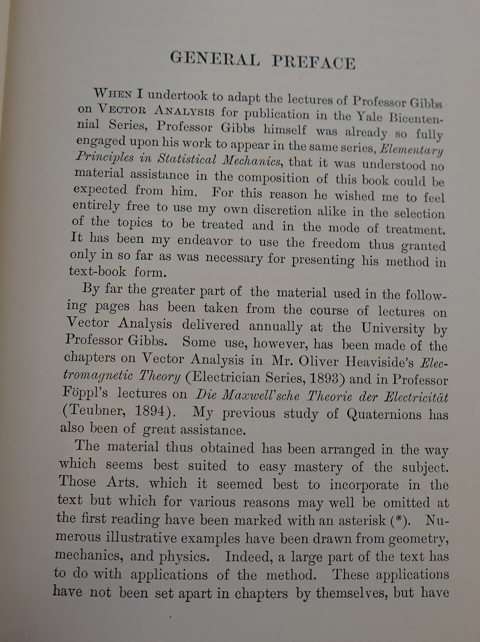 Préface à l'analyse vectorielle (1907)
