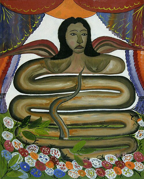 Peinture de Damballah La Flambeau en femme-serpent ailée.