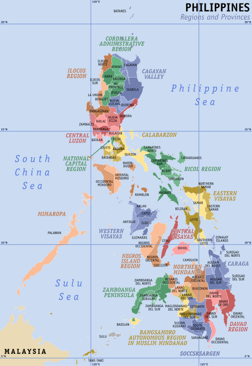 Carte politique des Philippines avec code couleur