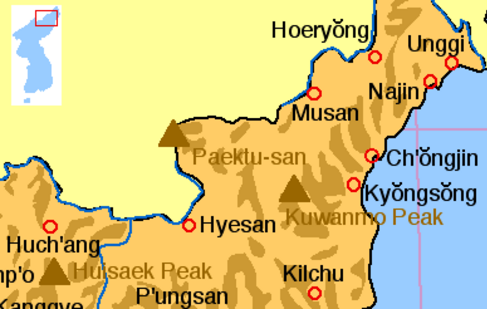 Localisation du mont Paektu en Corée