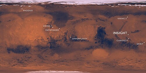 Cible de la zone d'atterrissage d'InSight avec d'autres zones d'atterrissage de la NASA