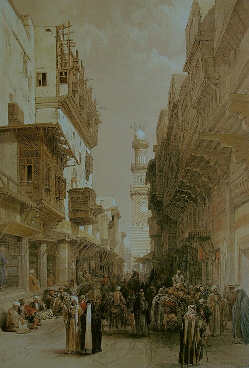 Bazar El Moo Ristan au Caire, par David Roberts, 1838
