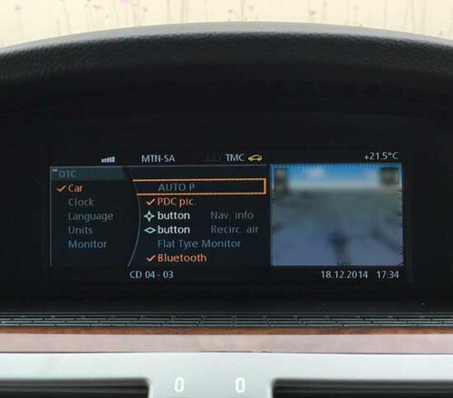 LCI iDrive affichant le menu des paramètres.