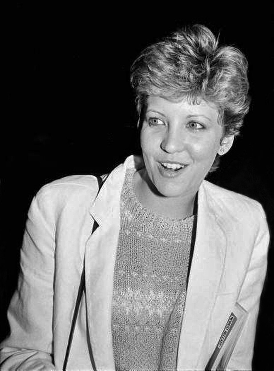 Une photographie en noir et blanc de Nancy Allen en 1984