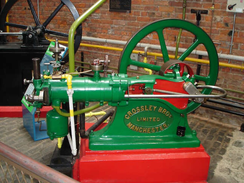 Crossley Brothers Ltd., 1886 Moteur n° 1, moteur à essence monocylindre de 4,5 ch, 4 temps, 160 tr/min.