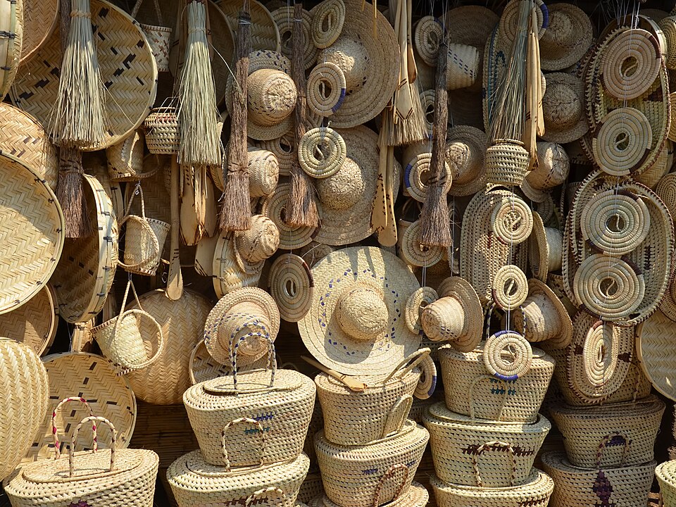 Straw hats and baskets for sale at the Luangwa turn-off on Great East Road, Zambia