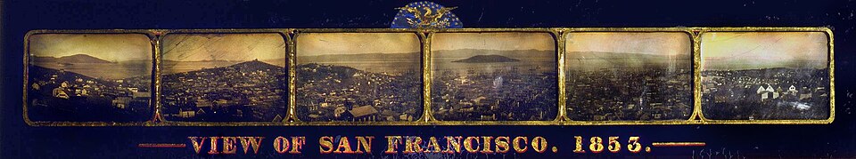 Six daguerréotypes présentent un panorama de San Francisco, en Californie, en 1853.