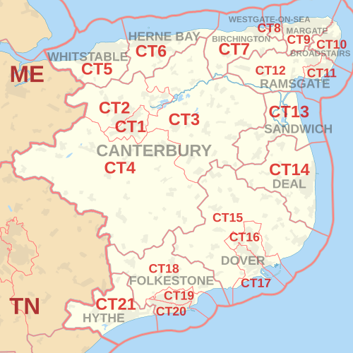 Carte des zones de codes postaux du CT, montrant les districts postaux, les villes postales et les zones de codes postaux voisines.
