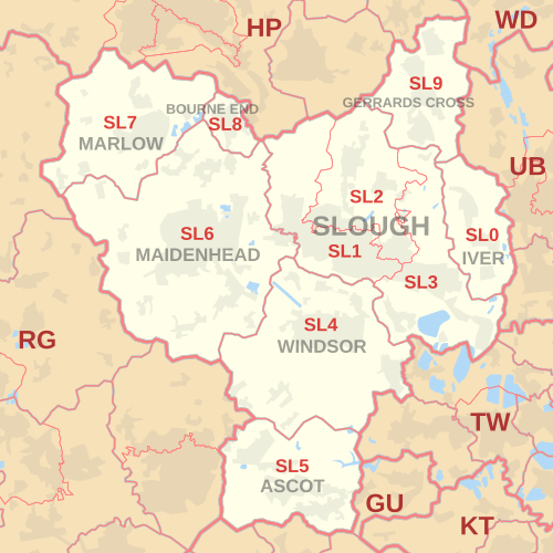 Carte des zones de codes postaux SL, montrant les districts postaux, les villes postales et les zones de codes postaux voisines.