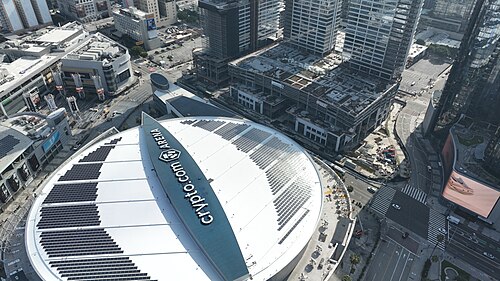 Vue aérienne de Crypto.com Arena en 2023.