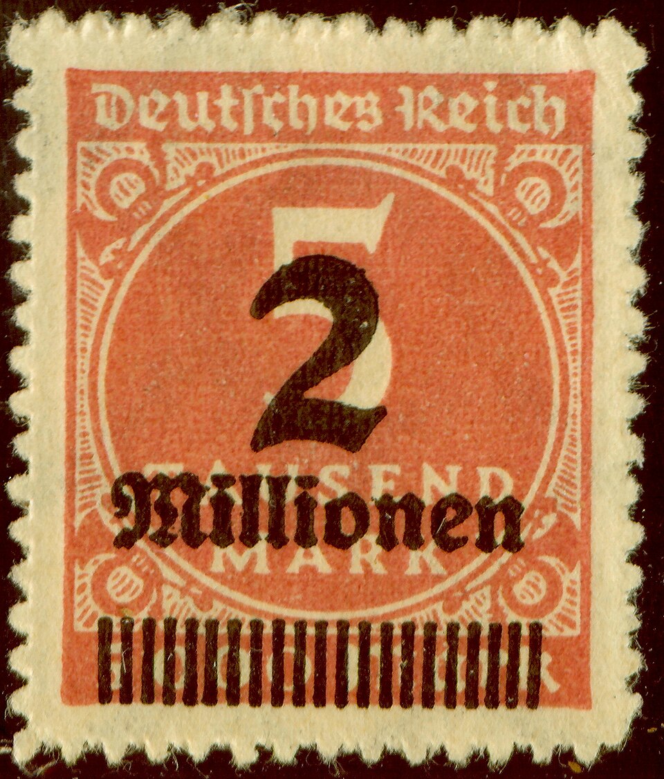 Allemagne, 1923 : Billet de cinq mille marks surimprimé à deux millions