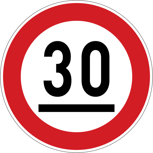 Corée du Sud (qui ressemble à ce panneau du Japon, sauf que les chiffres sont noirs) ; km/h