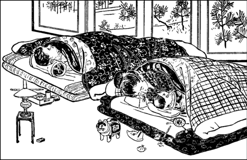 Chambre à coucher typique d'une famille tokyoïte des années 1910