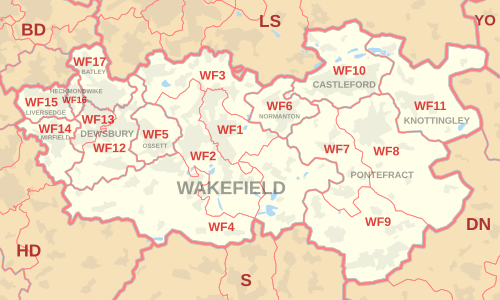 Carte des zones de code postal WF, indiquant les districts postaux, les villes de desserte postale et les zones de code postal voisines.