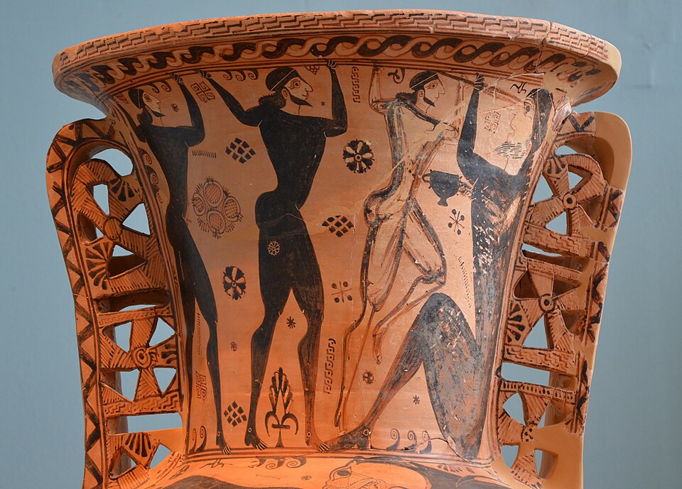 Amphore funéraire proto-attique représentant l'aveuglement de Polyphème par Ulysse et ses compagnons, 670-660 av. J.-C., musée d'Éleusis