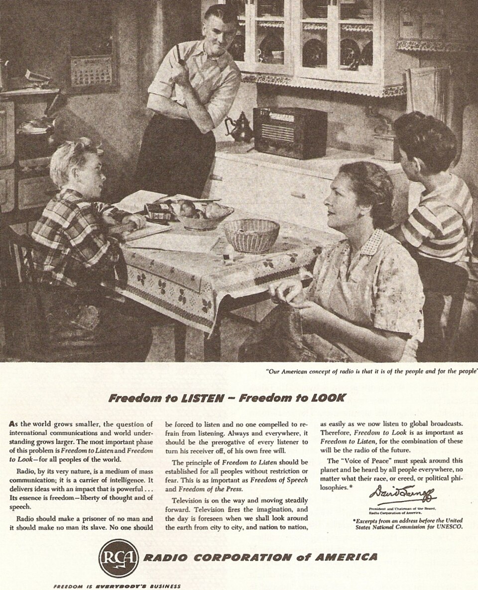 Publicité radiophonique de RCA, vers 1945