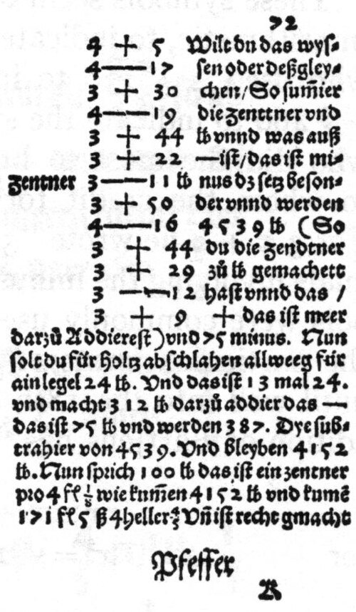 Une page du livre de Johannes Widmann