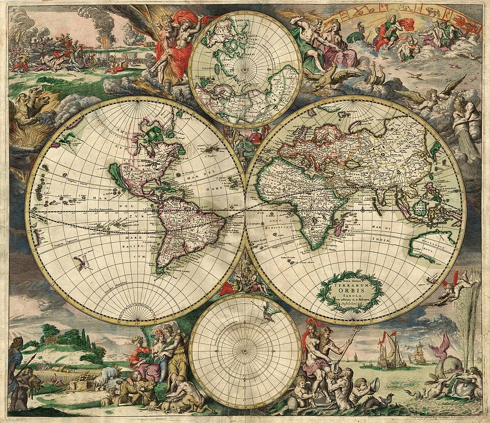 Carte historique du monde par Gerard van Schagen, 1689
