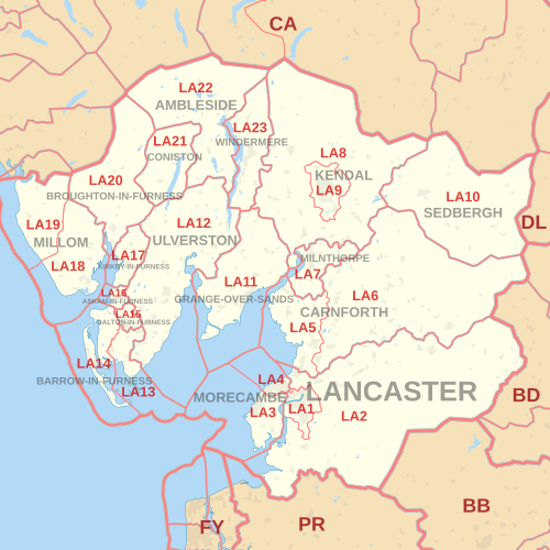 Carte des zones de codes postaux de Los Angeles, montrant les districts postaux, les villes postales et les zones de codes postaux voisines.