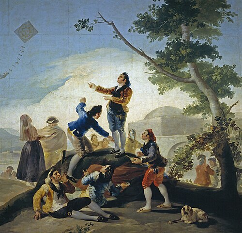 La cometa (1778) de Francisco Goya (cerf-volant carré avec queue)