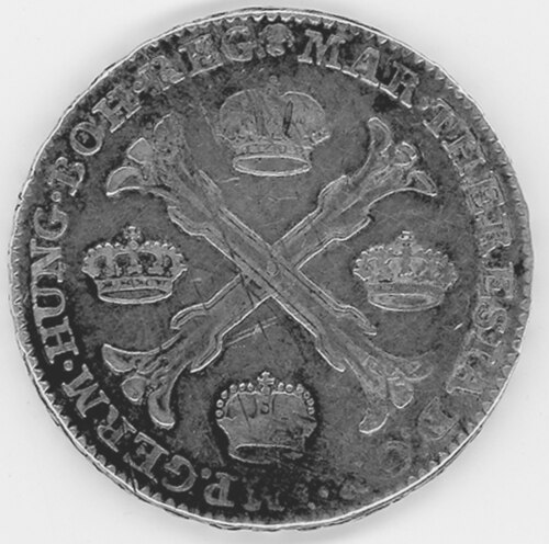 Marie-Thérèse Kronenthaler, 1770, montrant la croix de Bourgogne avec 4 couronnes
