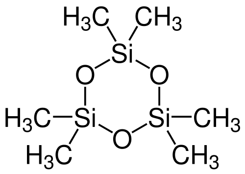 Hexaméthylcyclotrisiloxane, un composé hétérocyclique organique à 6 chaînons (non aromatique).