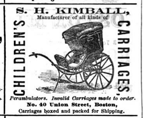 Une publicité pour une poussette ancienne dans l'annuaire de Boston de 1868