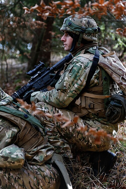 Un garde forestier géorgien lors d'une répétition de mission en vue d'un déploiement en Afghanistan