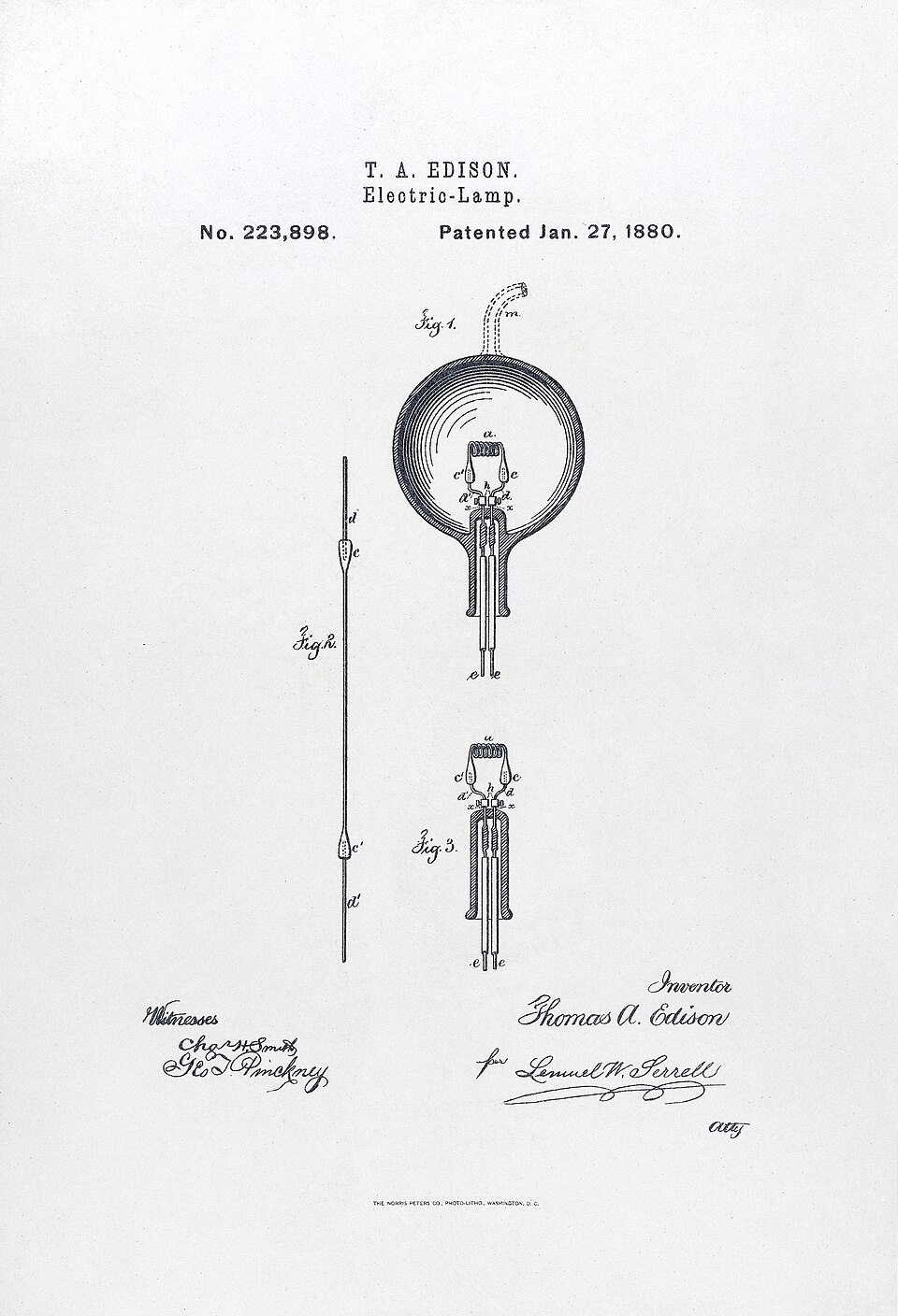 Le schéma, conçu par Thomas Edison en 1880, est destiné à illustrer le fonctionnement d'une ampoule électrique.