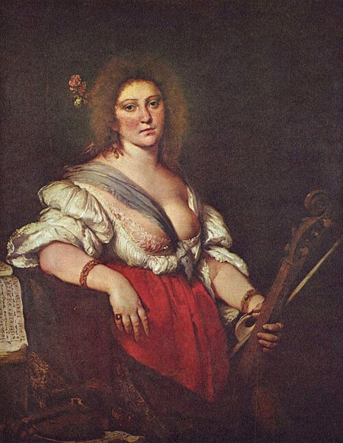 Gambenspielerin (Le joueur de viole de gambe), par Bernardo Strozzi, v. 1630-1640 ; le portrait est celui de la compositrice Barbara Strozzi (1619-1677) – Gemäldegalerie, Dresde.