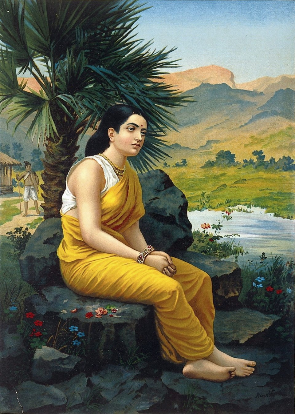 Chromolithographie du début du XXe siècle représentant Sita en exil, par Raja Ravi Varma
