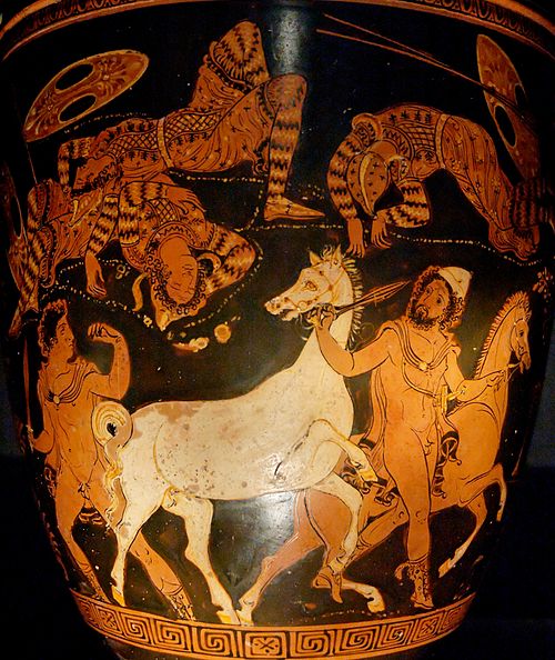 Ulysse portant le pilos. Situle grecque antique à figures rouges des Pouilles, vers 360 av. J.-C., Museo Nazionale Archaeologico, Naples