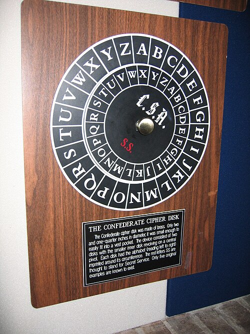 Le chiffrement de César peut être construit sous la forme d'un disque avec une roue extérieure rotative comme texte en clair et une roue intérieure fixe comme texte chiffré. Les plaques extérieure et intérieure doivent toutes deux avoir des lettres dans la même direction.