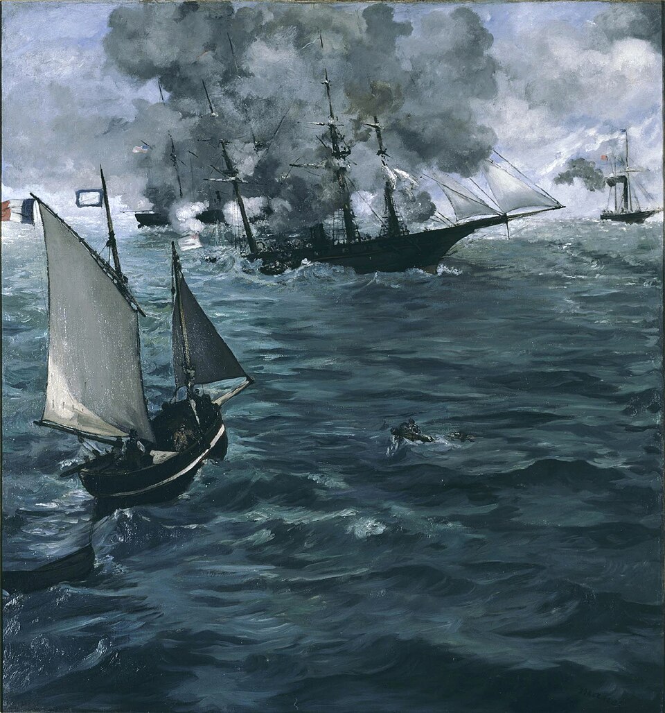 La bataille du Kearsarge et de l'Alabama, 1864, Musée d'art de Philadelphie. Inspirée par la bataille de Cherbourg (1864).