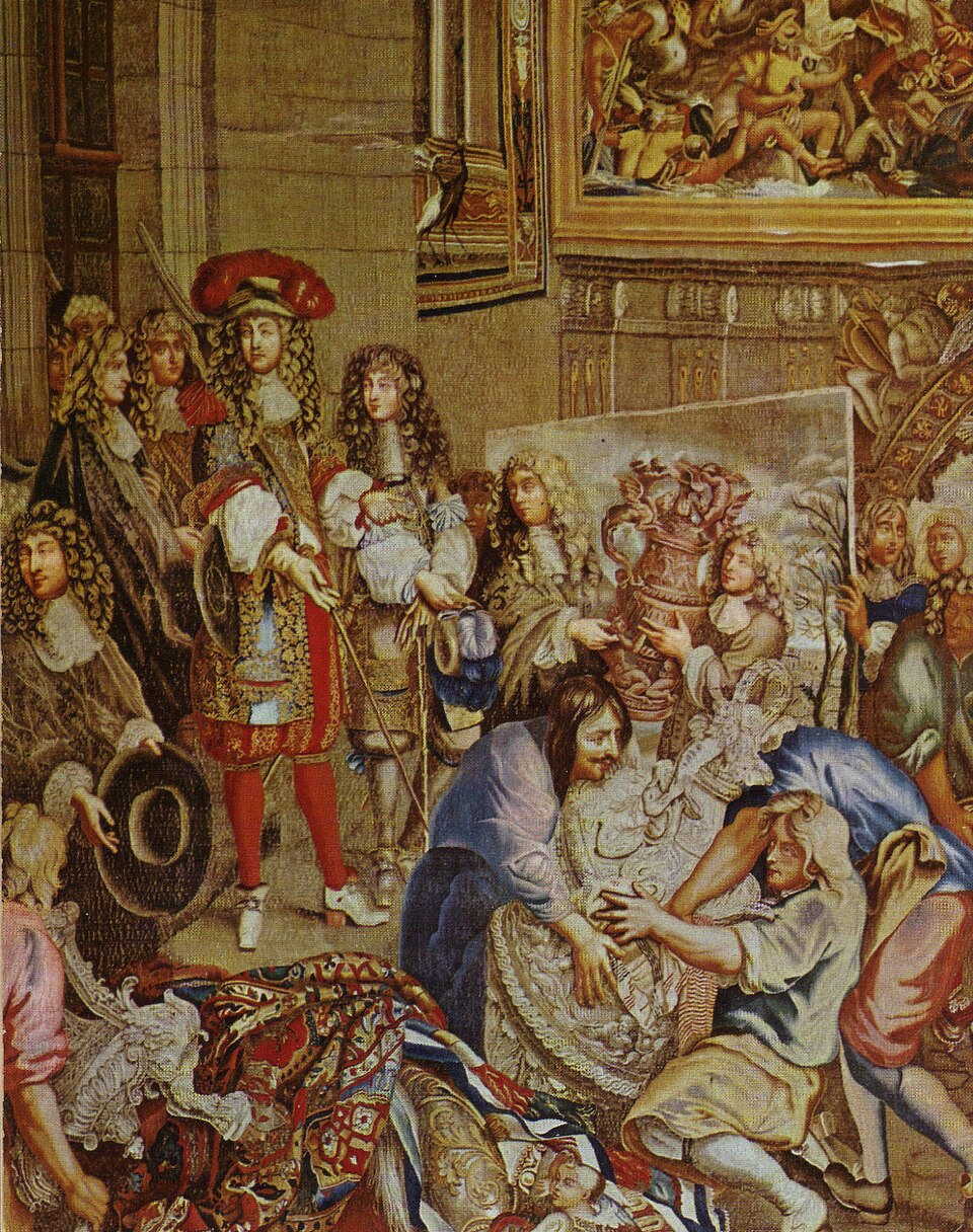 Louis XIV visite les Gobelins avec Colbert, dessin de Charles Le Brun (entre 1667 et 1672)