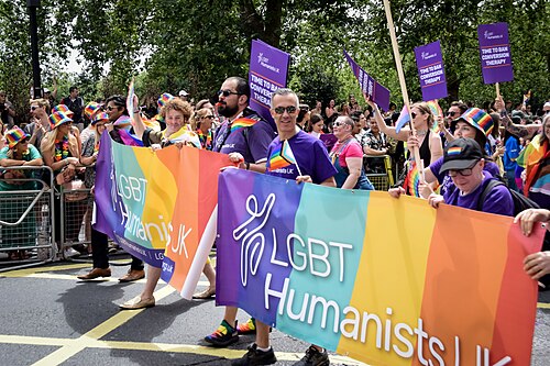 Les Humanistes du Royaume-Uni à la London Pride 2023.