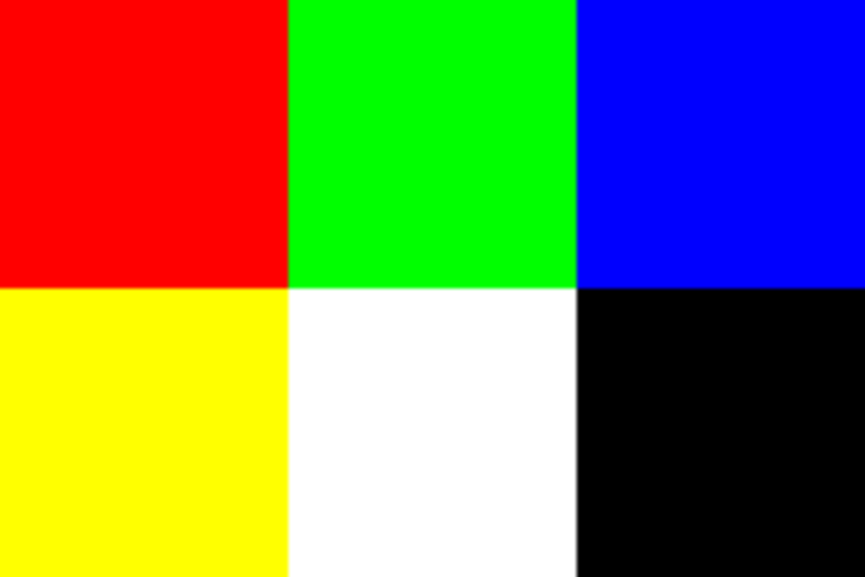 Une grille de couleurs : rouge, vert, bleu, jaune, blanc et noir